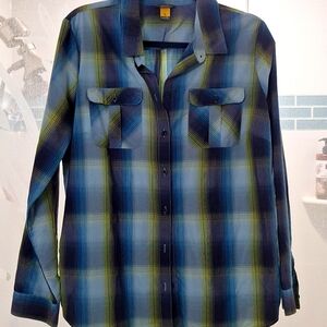 Eddie Bauer Blue and Yellow Casual Button Down Shirt